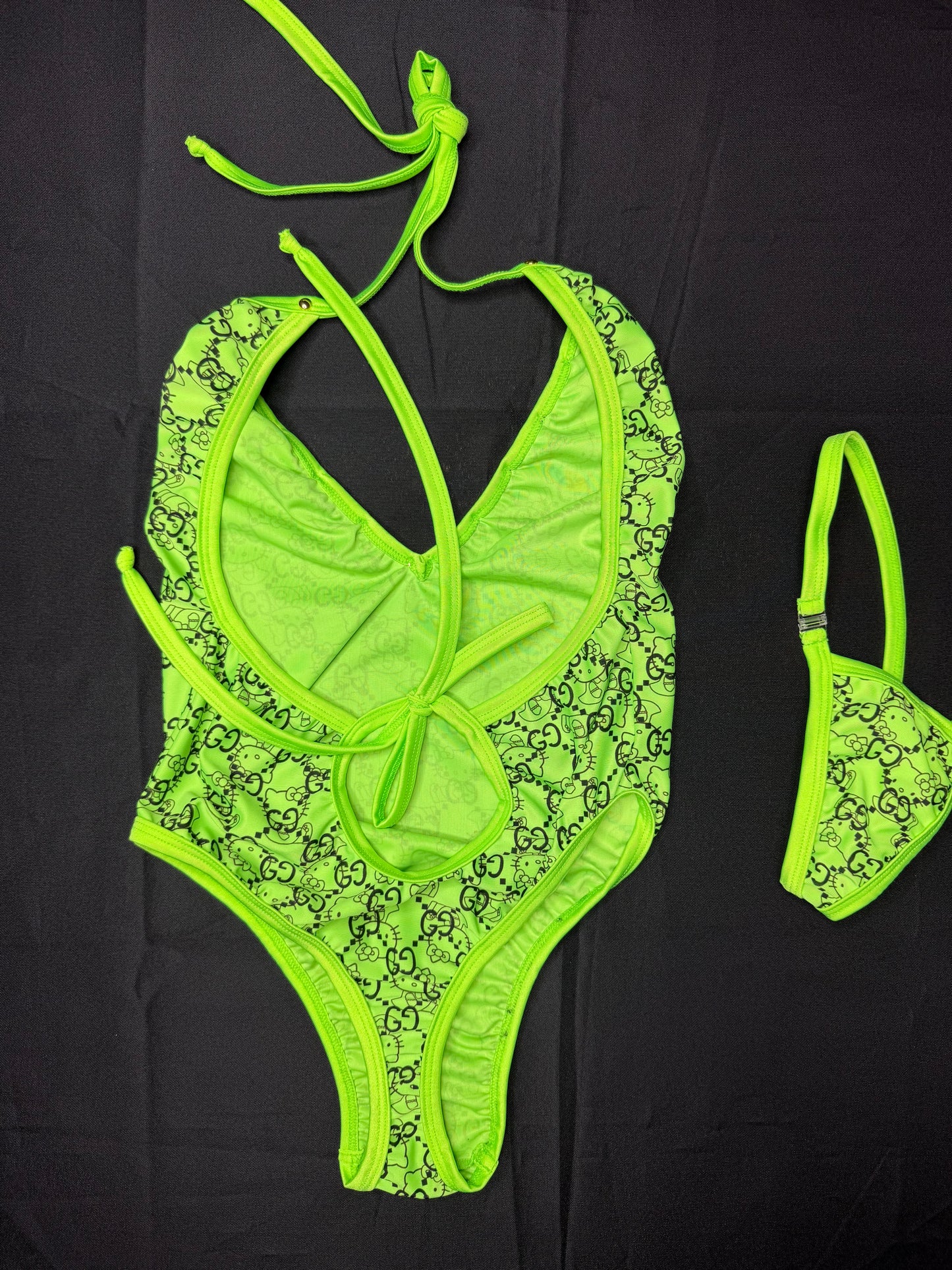 Designer Kitty Neon Green Spandex One-Piece Lingerie Outfit