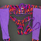 Purple Mesh/Tiger Stripe Animal Print Tube Top Long Sleeve/Cheeky Thong Two-Piece Lingerie Outfit