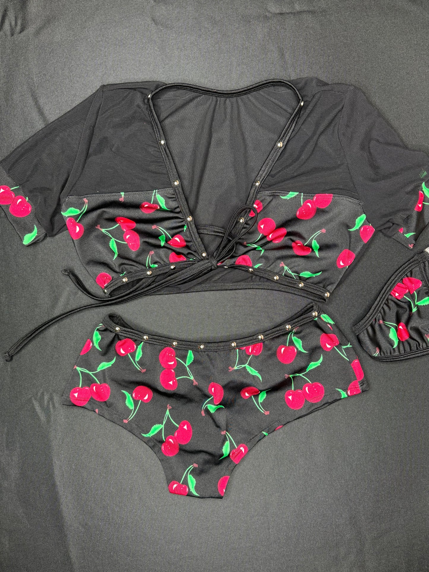 Red/Black Cherry Two-Piece Shorts Lingerie Outfit