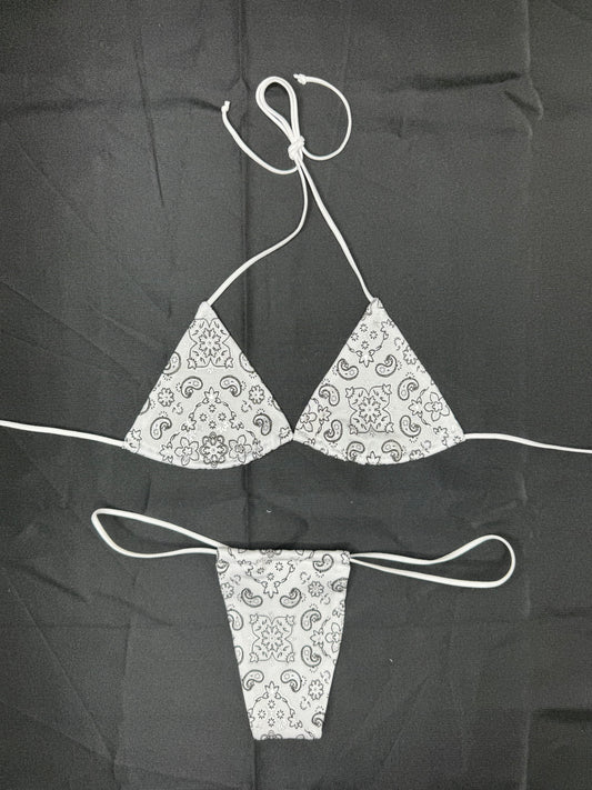 White Bandana Two-Piece Micro Bikini Lingerie Outfit