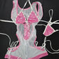 Metallic Baby Pink Spandex/White Mesh Romper Lingerie Outfit