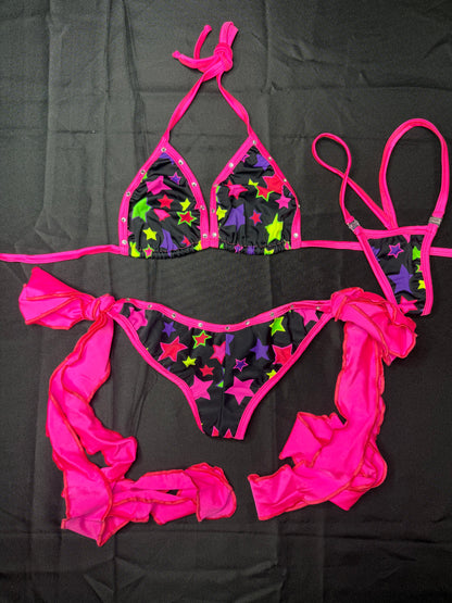 Star Spandex/Hot Pink Bikini Bikini Lingerie Outfit