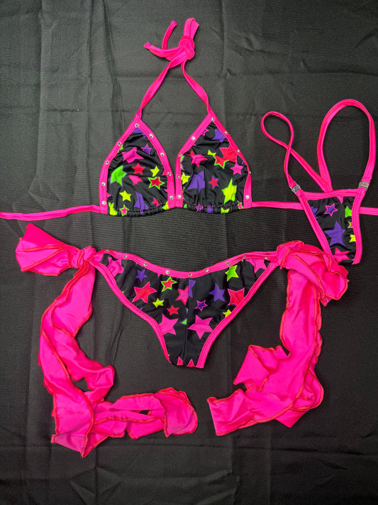 Star Spandex/Hot Pink Bikini Bikini Lingerie Outfit