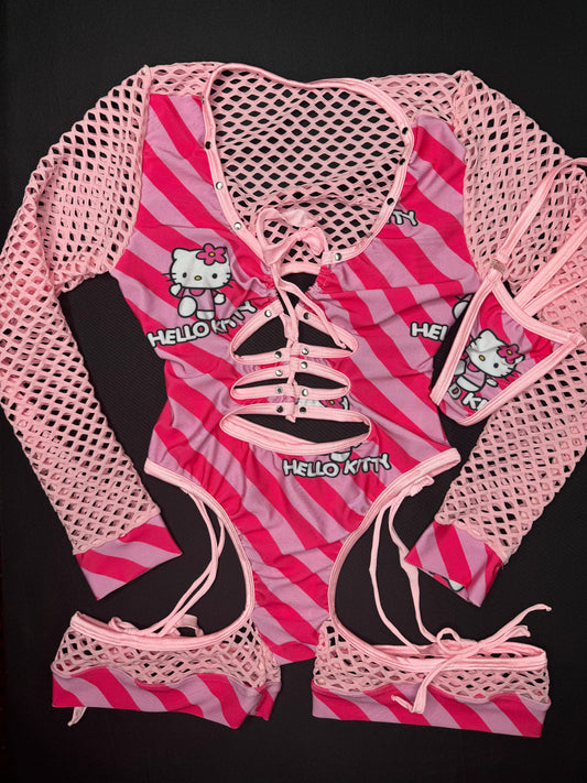 Baby Pink/Pink Kitty One-Piece Romper Lingerie Outfit