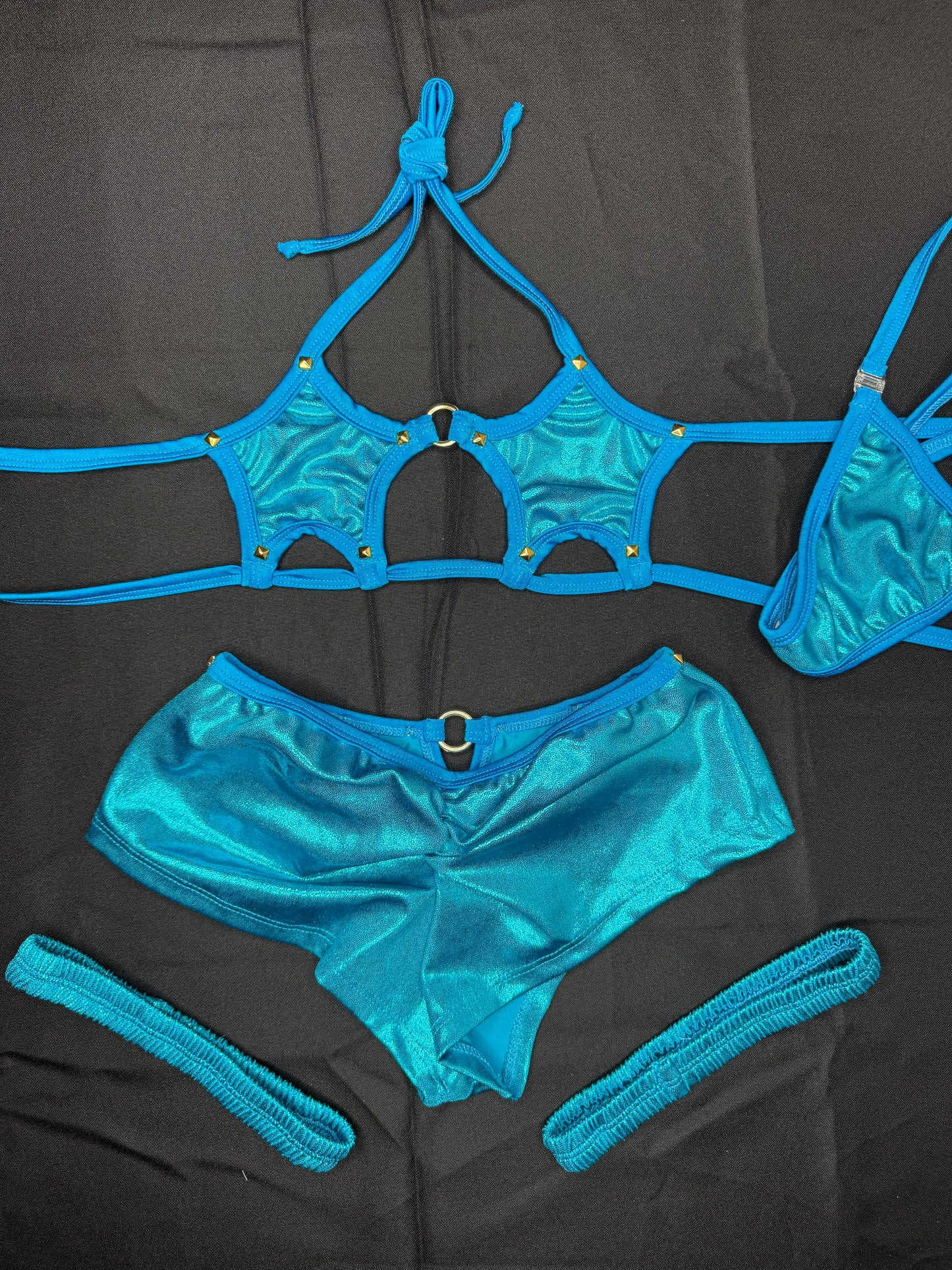 Teal Star Top/Shorts Garters Three Piece Lingerie Outfit