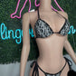Black Designer Two-Piece Side-Tie Bikini Fur Lingerie Outfit