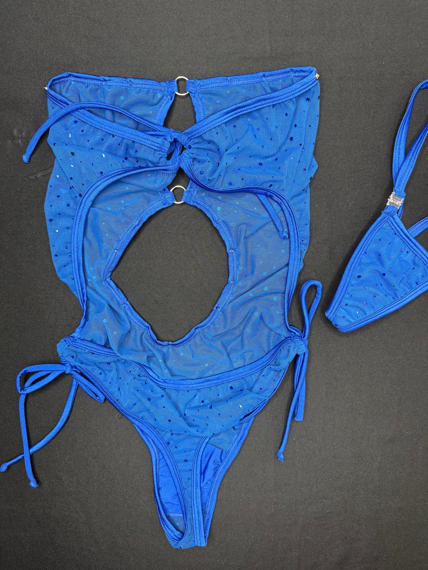 Royal Blue Mesh One-Piece Lingerie Outfit