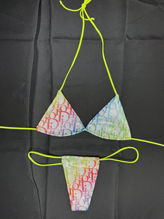 Holographic Designer Baby Spandex Two-Piece Micro Bikini Lingerie Outfit