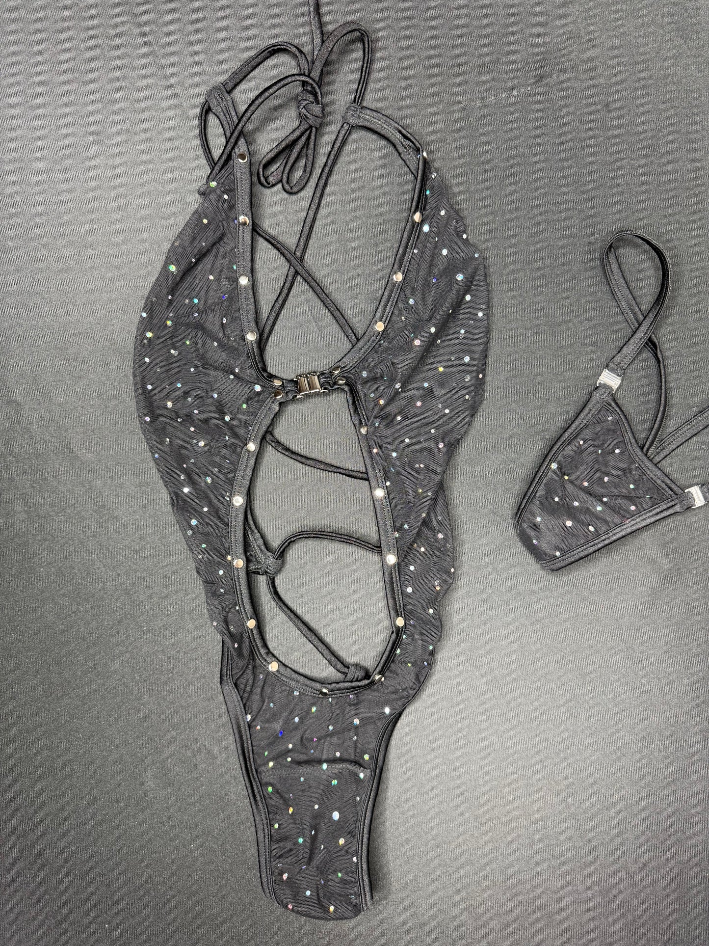 Silver Sparkle Mesh One-Piece Lingerie Outfit
