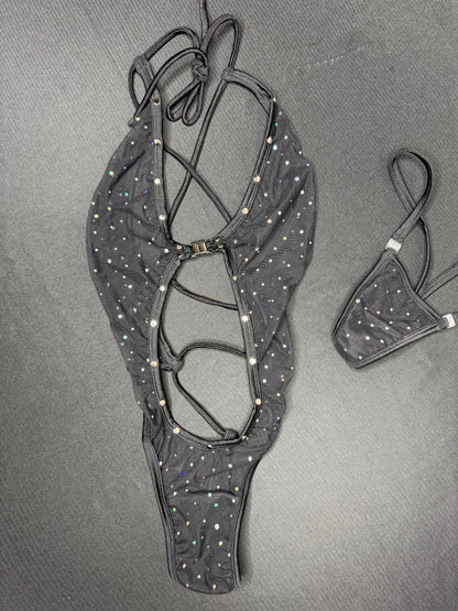 Silver Sparkle Mesh One-Piece Lingerie Outfit
