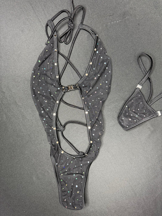 Silver Sparkle Mesh One-Piece Lingerie Outfit