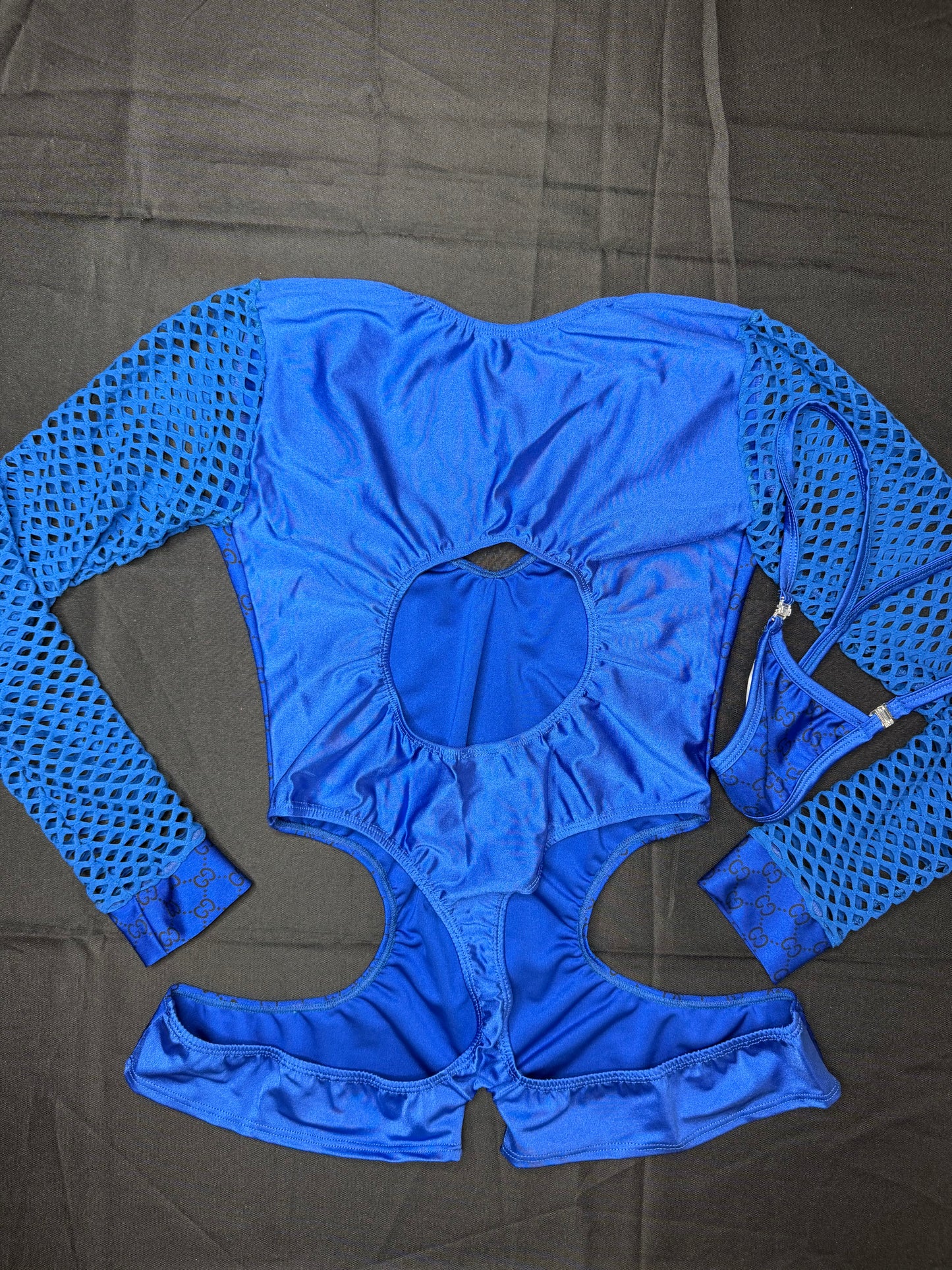 Royal Blue/Royal Blue Designer Print Spandex Romper Lingerie Outfit