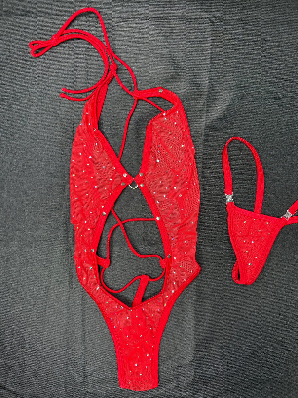 Red Sparkle Mesh One-Piece Lingerie Outfit