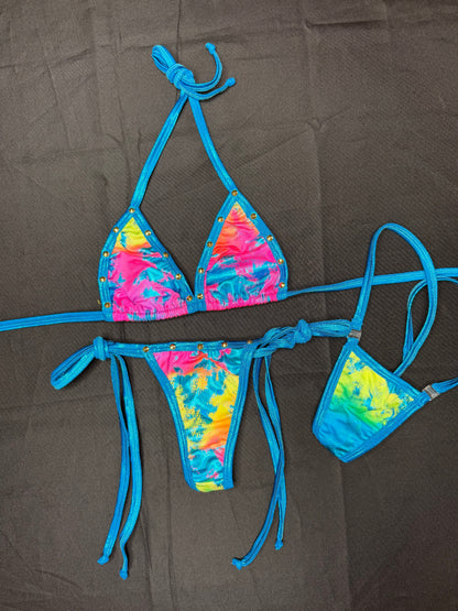 Metallic Blue/Multi Color Spandex Bikini Lingerie Outfit