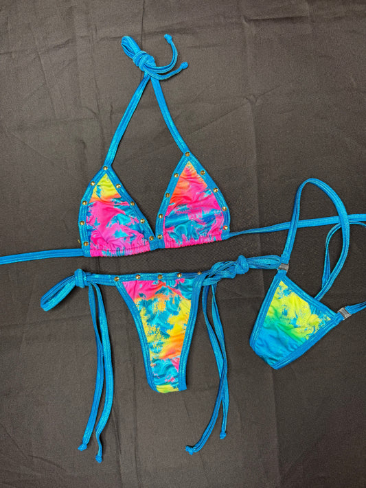 Metallic Blue/Multi Color Spandex Bikini Lingerie Outfit