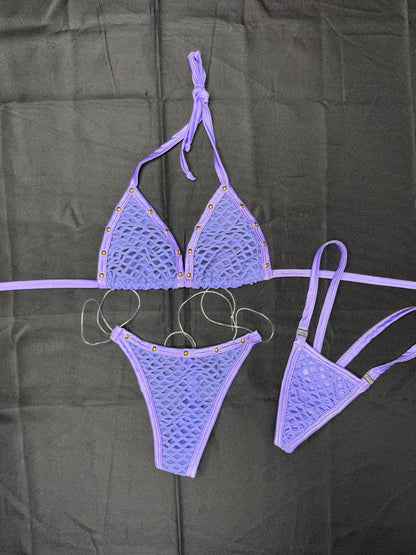 Lavender Spandex Two-Piece Bikini Lingerie Outfit