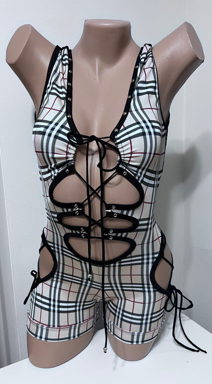 Plaid One-Piece Stripper Outfit