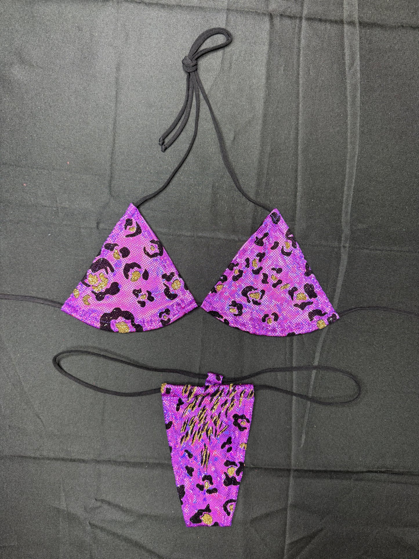 Purple Animal Print Spandex Micro Bikini Lingerie Outfit