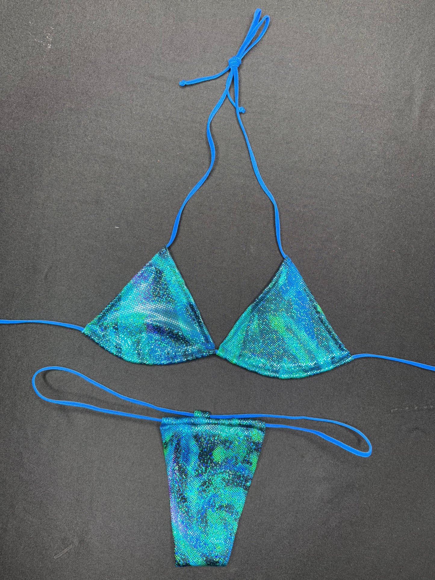 Teal Two-Piece Micro Bikini Lingerie Outfit