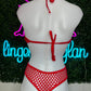 Red Latex/Fishnet One-Piece Outfit
