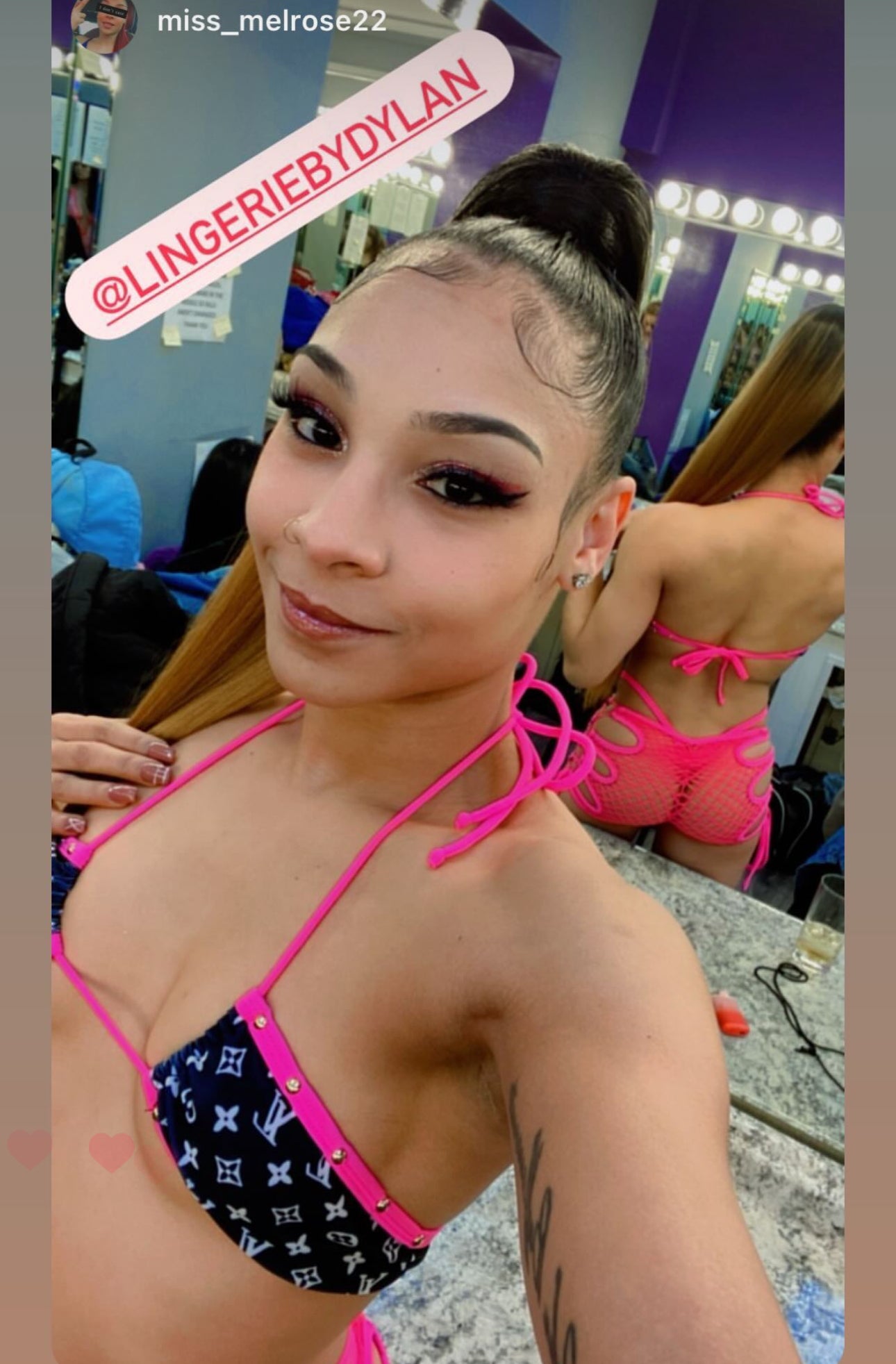 Exotic Dance Wear Two-Piece Outfit Sensual Black/Hot Pink