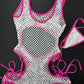 Hot Pink/White Fishnet Romper Exotic Dancer Outfit