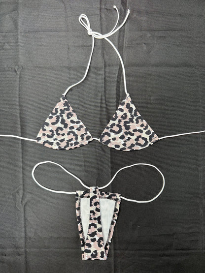 Animal Print Spandex Two-Piece Micro Bikini Lingerie Outfit