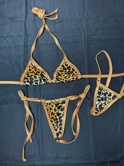 Cheetah Animal Print/Copper Spandex Bikini Lingerie Outfit