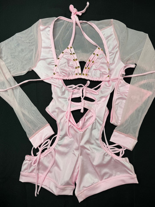 Baby Pink One-Piece Bartender Romper Outfit