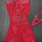 Burgundy Fishnet/Spandex One-Piece Lingerie Outfit