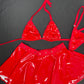 Red Latex Bikini Top/Skirt Two-Piece Lingerie Outfit
