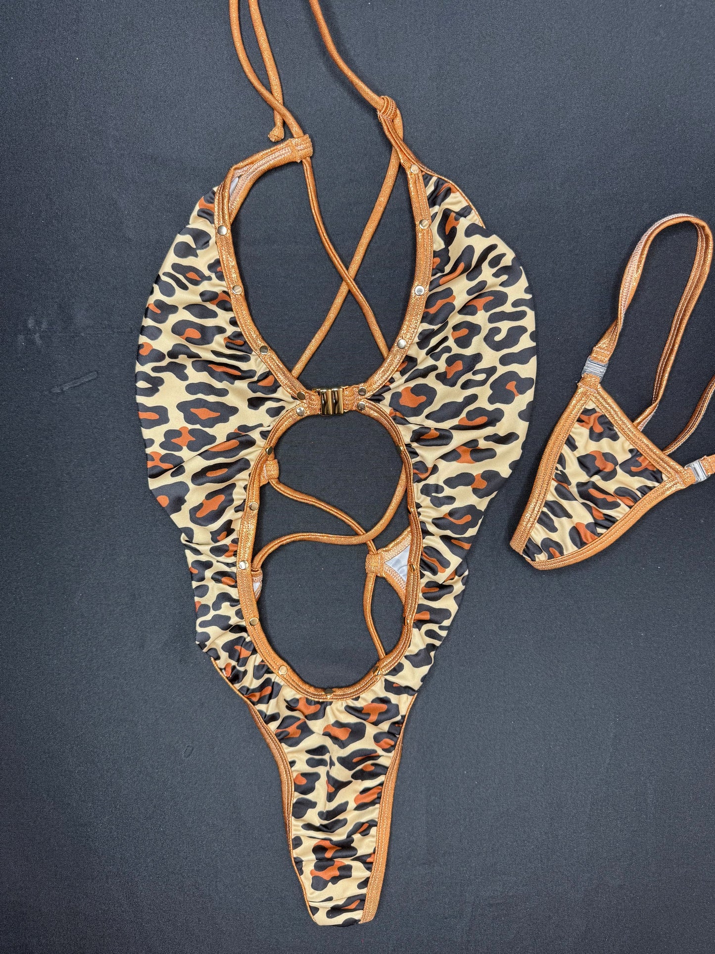 Cheetah Animal Print/Chocolate Spandex One-Piece Lingerie Outfit