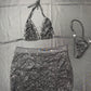 Black Sequence Lace/Spandex Two-Piece Skirt Lingerie Outfit