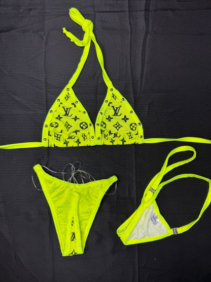 Neon Yellow Designer Two-Piece Bikini Lingerie Outfit