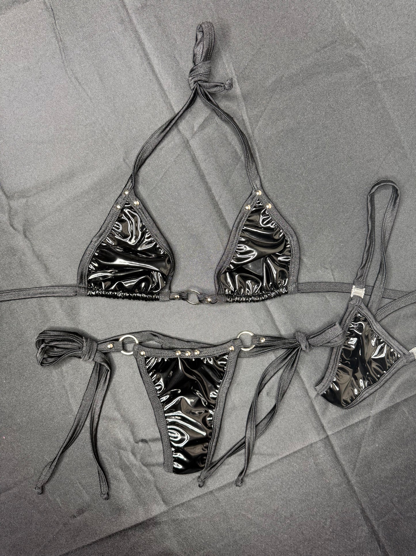 Black Latex Two-Piece Bikini Lingerie Outfit