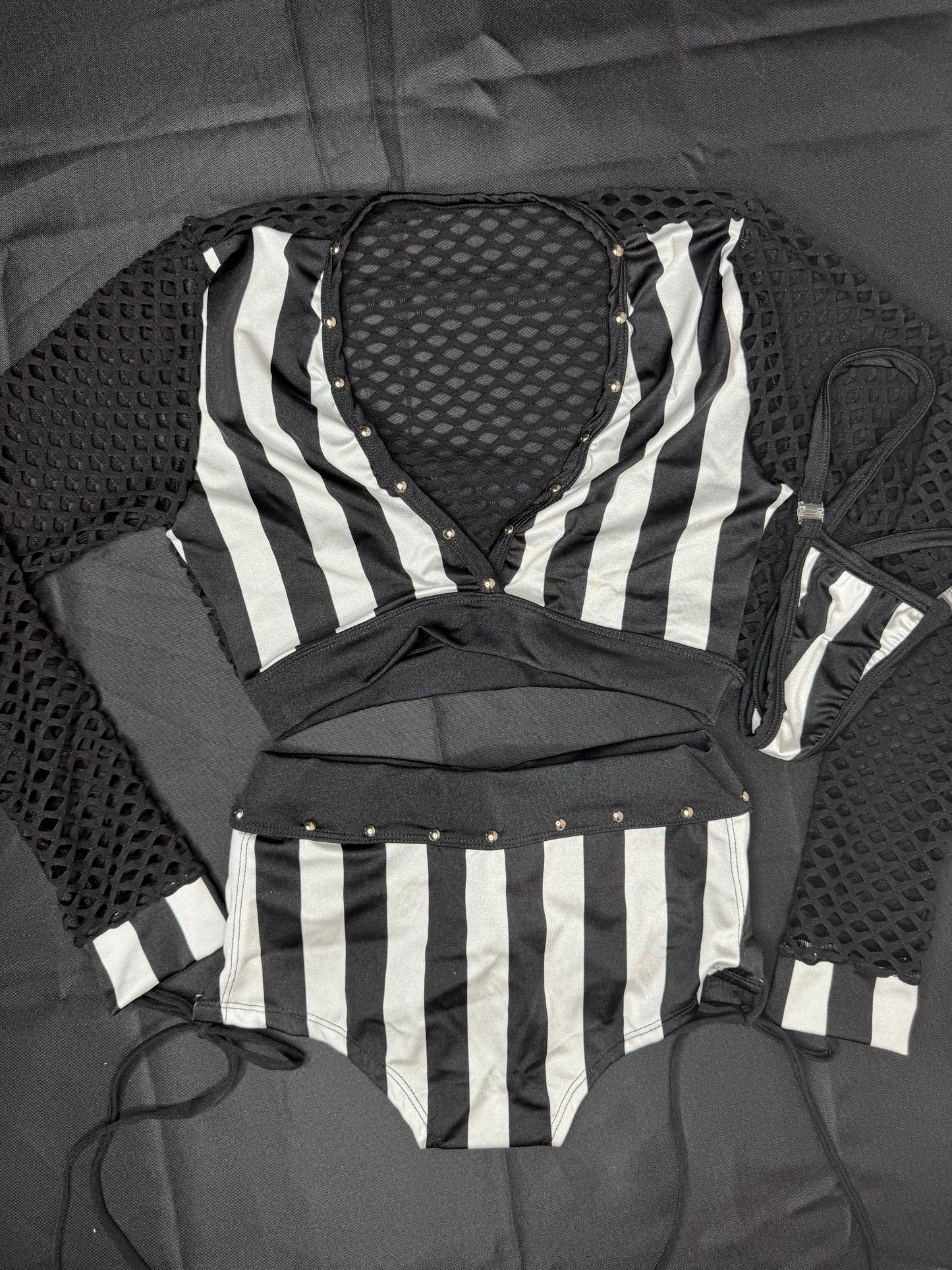 Referee Black/White Spandex Long Sleeve/Shorts Two-Piece Lingerie Outfit