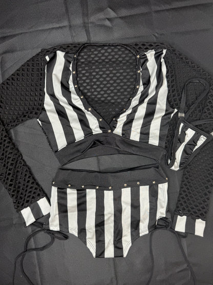 Referee Black/White Spandex Long Sleeve/Shorts Two-Piece Lingerie Outfit