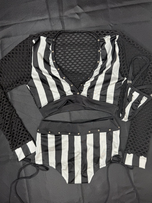Referee Black/White Spandex Long Sleeve/Shorts Two-Piece Lingerie Outfit