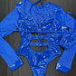 Royal Blue Latex Leotard Long Sleeve One-Piece Outfit
