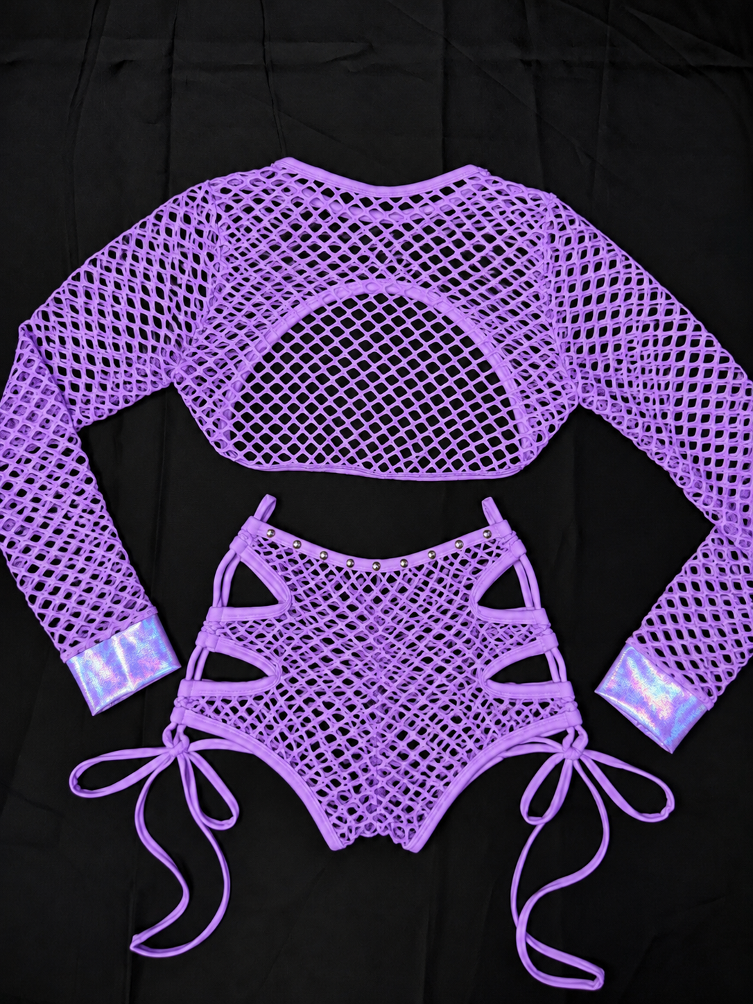 Lilac Net & Mystique Lilac/Baby Blue Two-Piece Lingerie Outfit