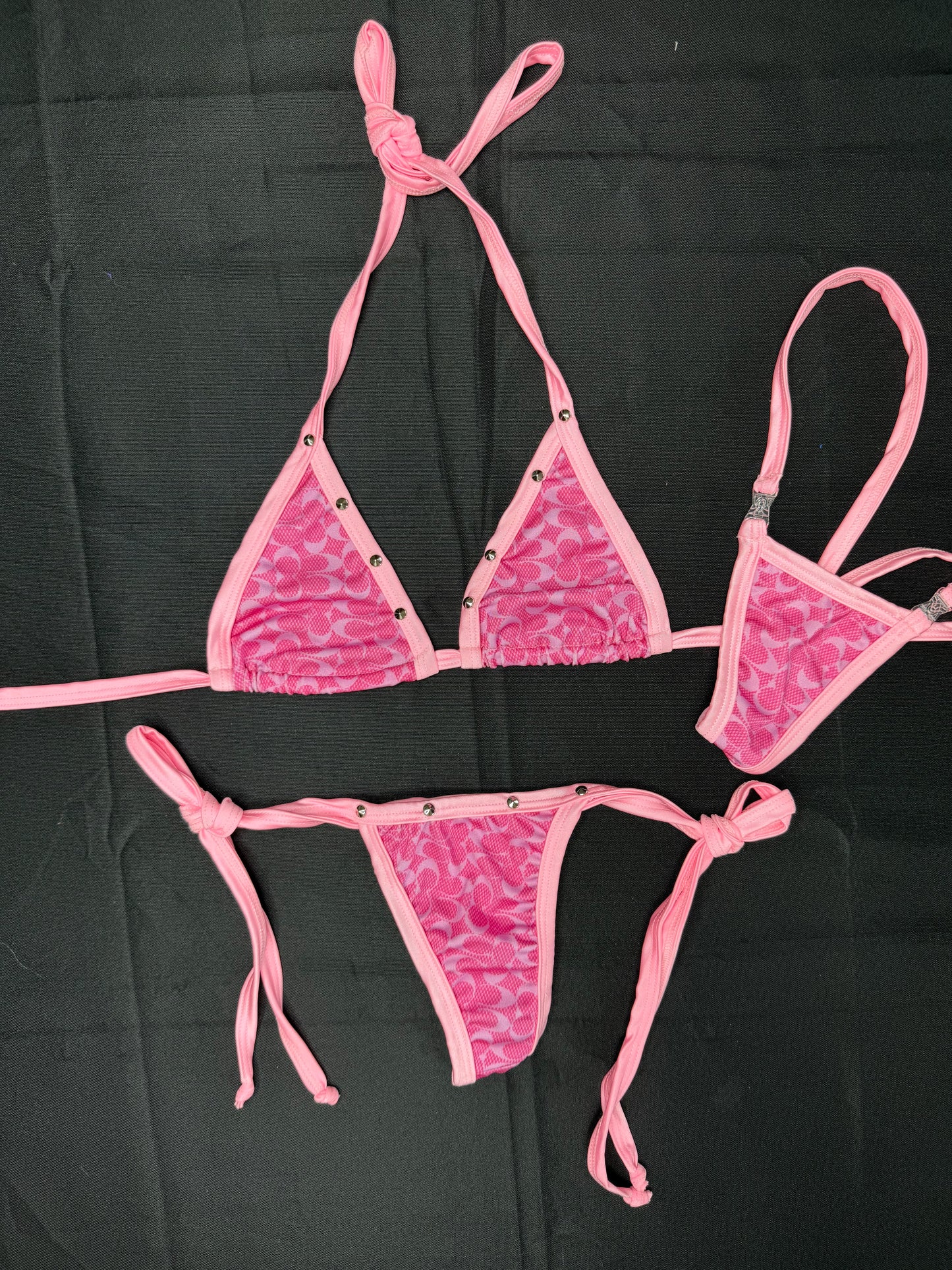 Designer Baby Pink/Pink Print Two-Piece Bikini Lingerie Outfit