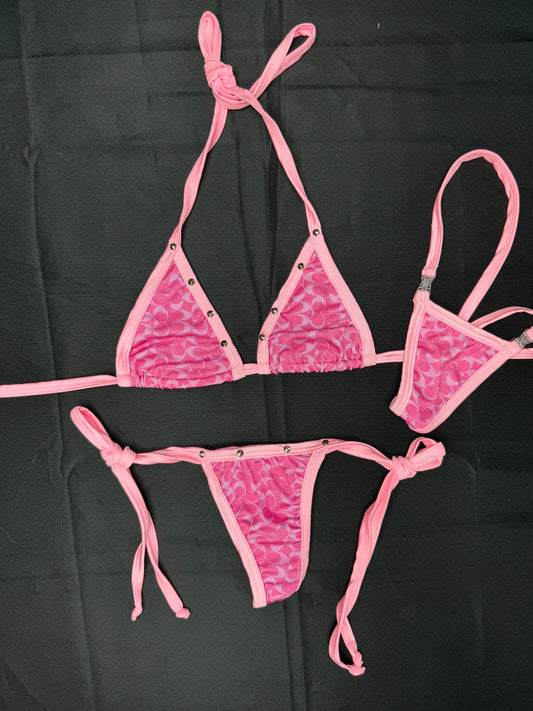 Designer Baby Pink/Pink Print Two-Piece Bikini Lingerie Outfit