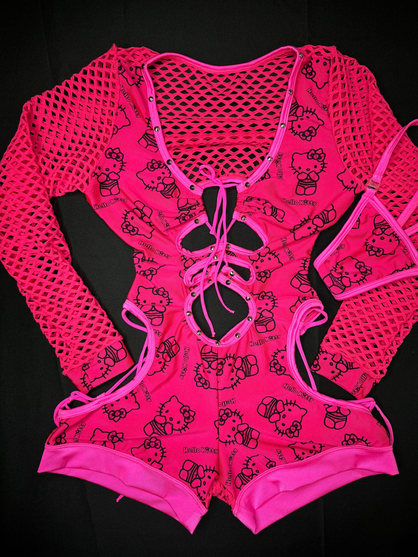 Hot Pink/Pink Kitty One-Piece Romper Lingerie Outfit
