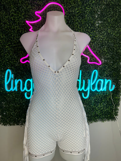 Premium One-Piece Fishnet Fringe Outfit for Exotic Dancers