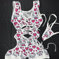 White Kitty Heart Spandex/White Fishnet Sleeveless Romper Lingerie Outfit