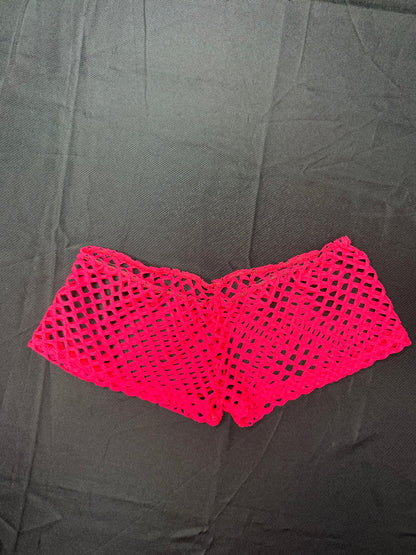 Cheetah Print/Hot Pink Fishnet Spandex One-Piece Hot Pink Fishnet Shorts Three-Piece Lingerie Outfit