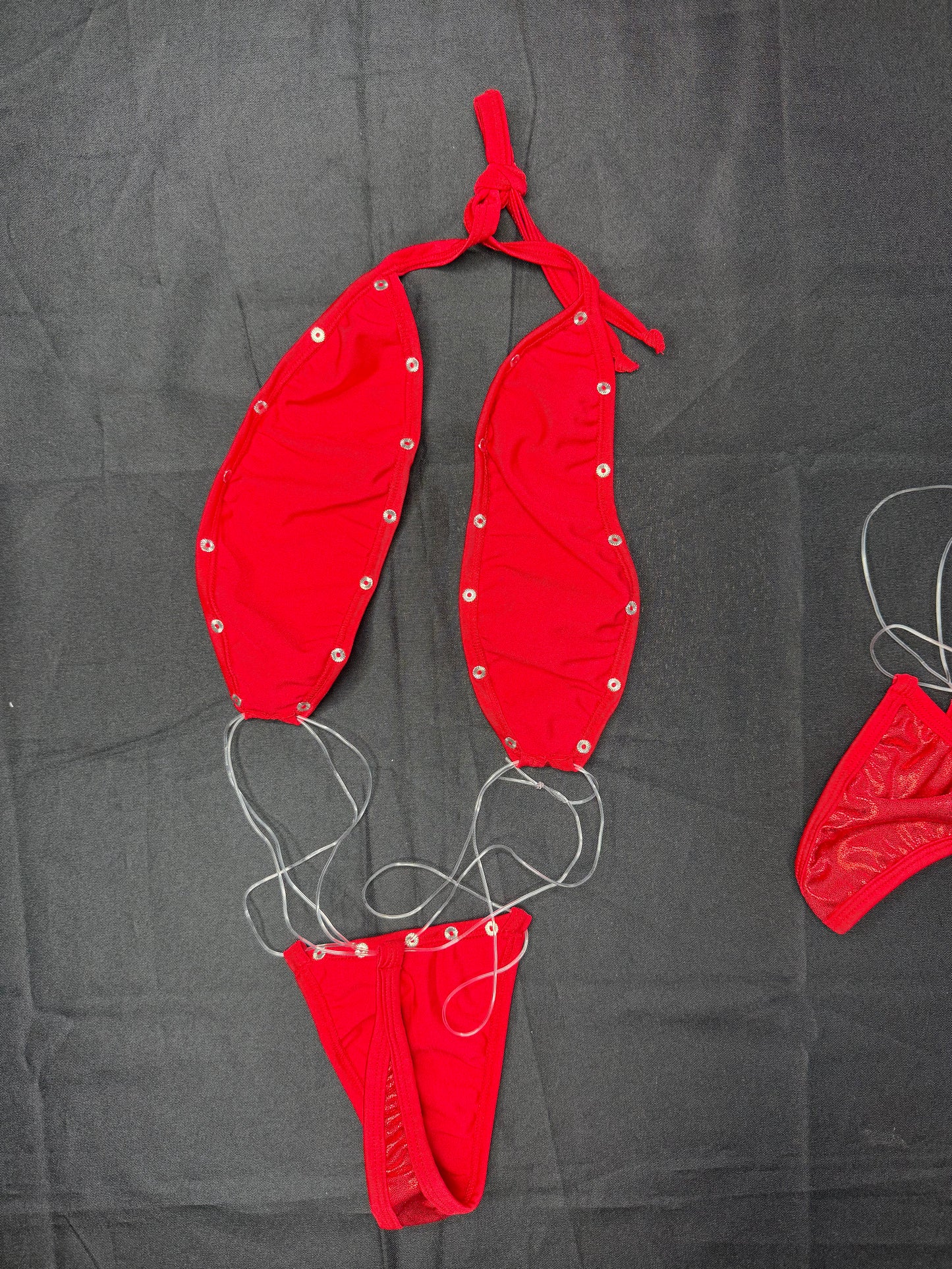 Metallic Red/Red Spandex/Silicone One-Piece Bikini Lingerie Outfit