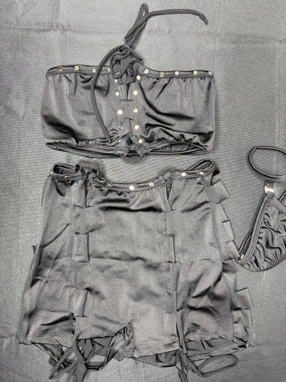 Black Tube-Top/Shorts Ripped Back Shorts Lingerie Outfit