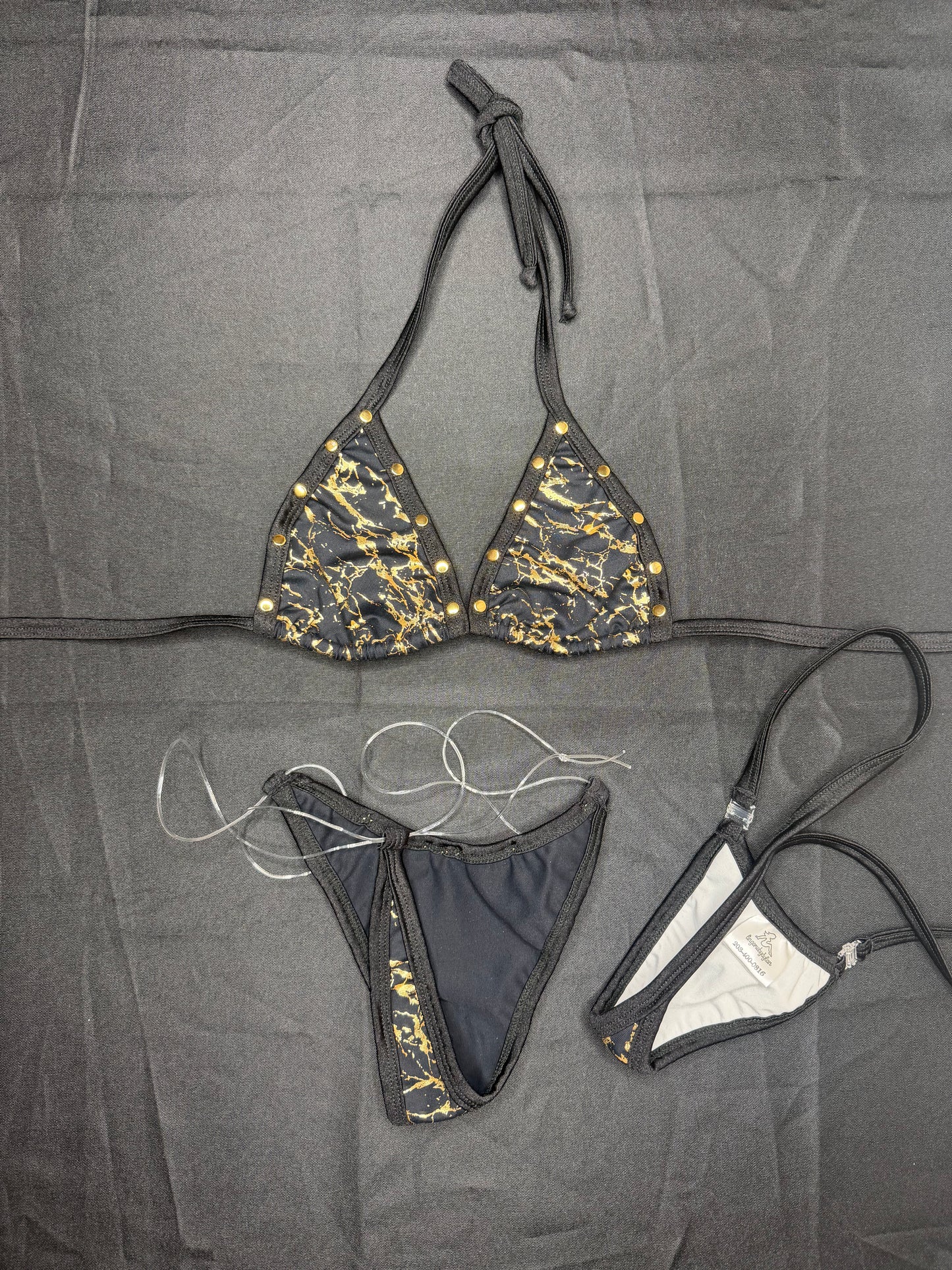 Gold/Black Spandex Two-Piece Lingerie Bikini Outfit