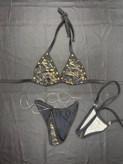 Gold/Black Spandex Two-Piece Lingerie Bikini Outfit